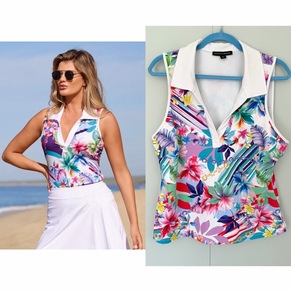 Boston Proper Tops - BOSTON PROPER B-Active Printed Polo Sport Top Style 2CM4990